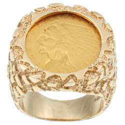 14k Yellow Gold Indian Head Coin Nugget Estate Ring (Size 8 