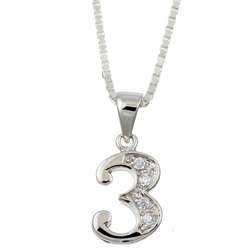 Sterling Silver Cubic Zirconia Number 3 Necklace  Overstock