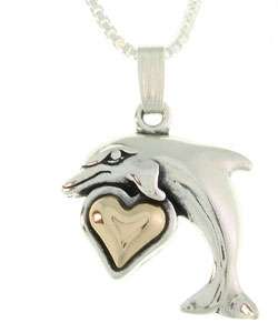 14k Gold and Sterling Silver Dolphin Necklace  Overstock