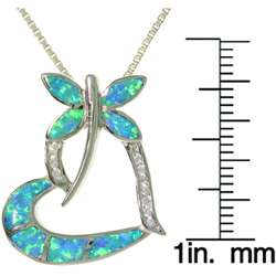 Sterling Silver Created Opal CZ Dragonfly Necklace  