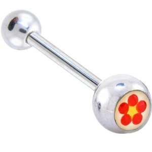  Yellow and Red Daisy Logo Barbell Tongue Ring Jewelry