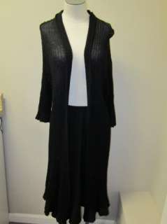 Eileen Fisher Washed Mohair Pleat Long Cardigan Black NWT  