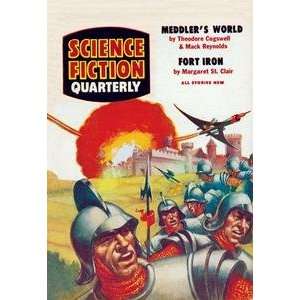   . Science Fiction Quarterly Spaceship Attack on Medieval Fortress
