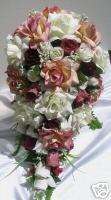 21pc Bridal Bouquet wedding flowersMAUVE/CREAM/BURGUNDY  