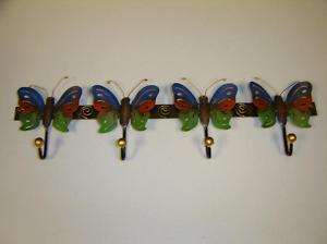 DECORATIVE BUTTERFLY METAL COAT RACK WITH FOUR HOOKS  