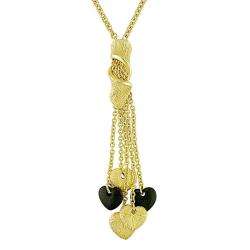 18k Yellow Gold Onyx Heart Charm Necklace  
