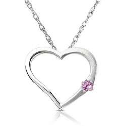 14k White Gold Pink Sapphire Heart Pendant  