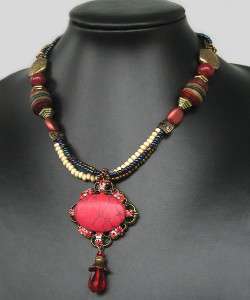 TIBET HANDMADE COPPER RED TURQUOISE CRYSTAL NECKLACE  