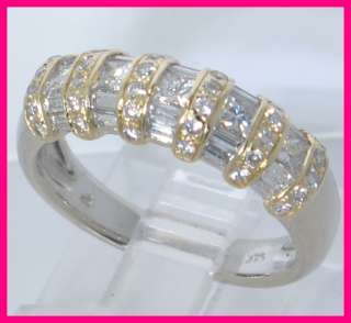 14ky/wg Princess, Round & Baguette Diamond Ring 1.26ct  
