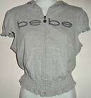 BEBE Womens Juniors Gray Sequence Hoodie Zipper Cropped Sweater Large 