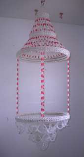 Unique Large Beaded Hanging Planter / Glass Table, Red & Clear Beads 