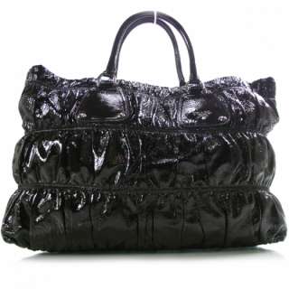 PRADA Vernice Patent Dressy Gaufre Tote Bag Purse Black  