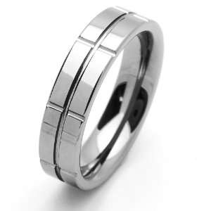  6MM Comfort Fit Tungsten Carbide Wedding Band Groved Shiny 