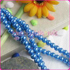 30 Inch 6mm Royal Blue Round Glass Pearl Loose Beads  