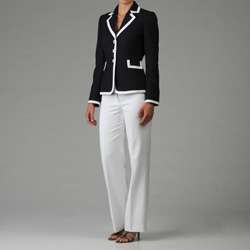 Tahari ASL Womens Navy/ White 3 button Pant Suit  Overstock