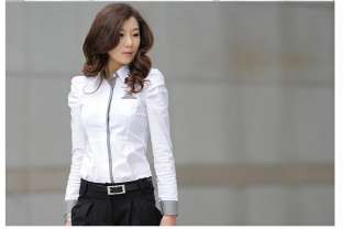 NEW Korea Office Style Long Sleeves Cotton Blouse Top  