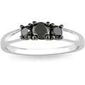   Silver 1ct TDW Black Diamond Solitaire Fashion Ring  