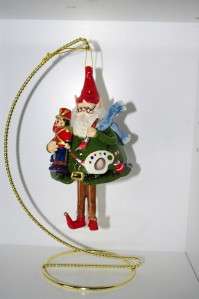 Hand Painted Earthenware Santa Elf Bell Ornament 7+  