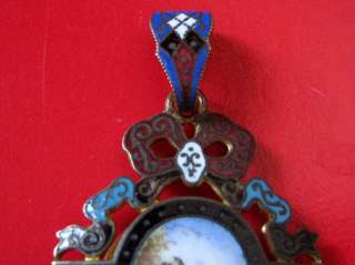   /Victorian Cloisonne Mourning Hair Pendant, on Brass, Large  