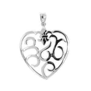   Silver 925 Shiny Swirly Heart Pendant Necklace with Chain Jewelry
