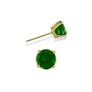   Created 4mm Round Emerald 14 Karat Yellow Gold Stud Earrings: Jewelry