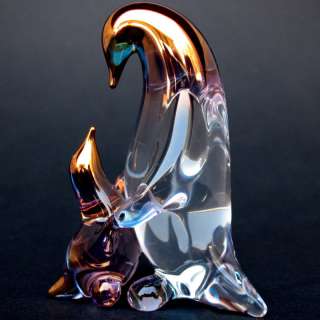 Penguin Mother Baby Figurine Blown Glass Gold Sculpture  