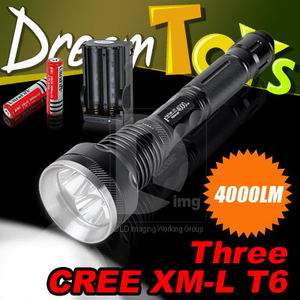 4000Lm 3x CREE XM L XML T6 LED Flashlight Torch +18650+Charger+adapter 