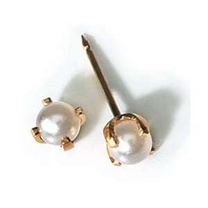  INVERNESS 24K Gold 4mm Four Prong Pearl Piercing Earrings 