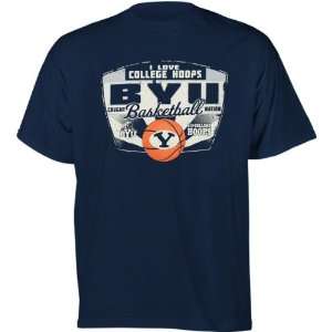  BYU Cougars Navy I Love College Hoops T Shirt: Sports 