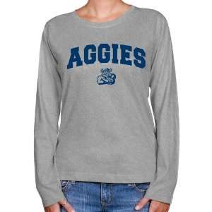NCAA Utah State Aggies Ladies Ash Logo Arch Long Sleeve Classic Fit 