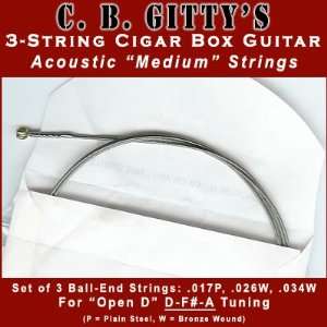  Acoustic Medium 3 String Cigar Box Guitar Strings   Open D 