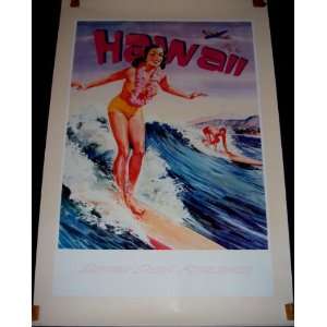  Seven Seas Airlines Vintage Hawaii Travel Poster 