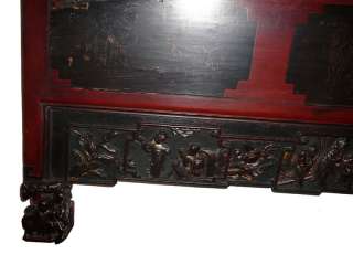 Vintage Red Black Scenery Carved Wall Decor Panel s656  