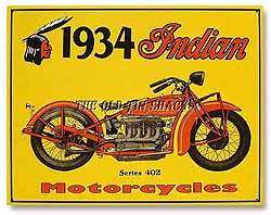 Nostalgic Tin Metal Sign   1934 Historical Indian Motorcycles Series 