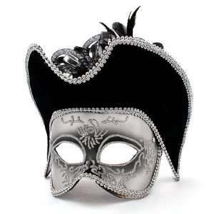    Deluxe Venetian Black and Silver Half Mask 