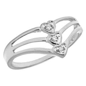  10K White Gold 3 Heart Diamond Promise Ring Jewelry