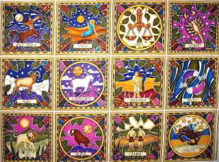 12 Rare ZODIAC Astrology Calendar Quilt Squares Fabric  
