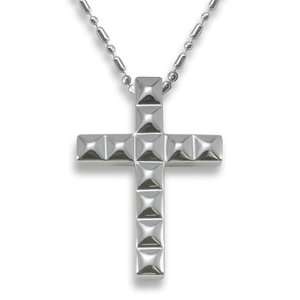Tungsten Carbide Polished Cross with Faceted Design on a 24 Inch Chain 