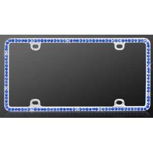  Chrome Metal Car License Plate Frame with Single Row Blue 