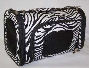 Luggage Style black & white zebra pet dog carrier NEW  