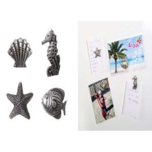 SILVER PLATED SEA LIFE PEWTER MAGNETS   SET OF 4 