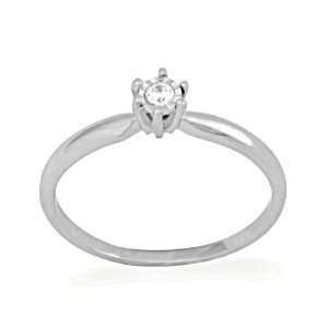   White Gold Round Diamond Solitaire Promise Ring (1/20 cttw): D GOLD