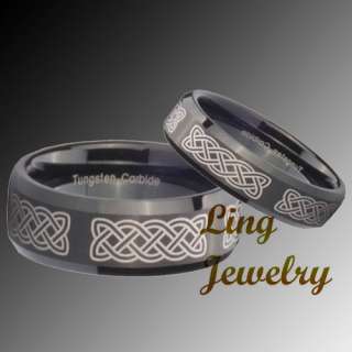 His Hers Tungsten Full Celtic Engraved 2 pcs Ring Set SZ 4 13  