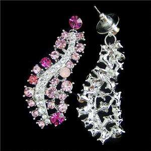 Circle Oval Wave Pink Swarovski Crystal Necklace Earring Set  
