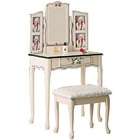   white floral bedroom vanity set with photo ladders on sides of mirror