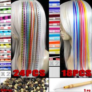   &18pcs Solid Snythetic Feather Hair Extensions Beads Hooks Kit  