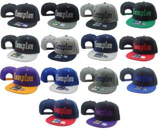   COMPTON EMBROIDERED FLAT BILL SNAPBACK CAP HAT MANY COLORS AVAILABLE
