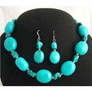  ~ Tibetan Mix Turquoise Silver Necklace/Ear Ring Set 
