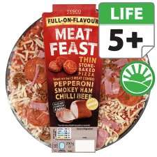 Tesco Thin Crust Meat Feast Pizza 297G   Groceries   Tesco Groceries