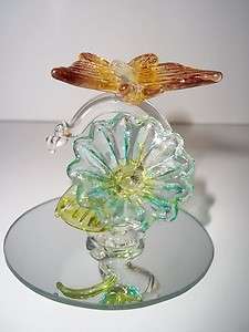 GLASS BUTTERFLY FIGURINE FLOWER MIRROR DESK SHELF HOME  